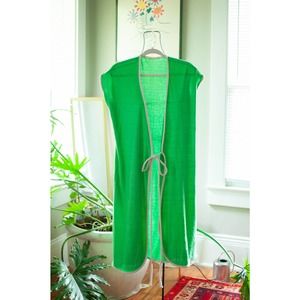 vintage 70s green terry cloth towel robe wrap dress